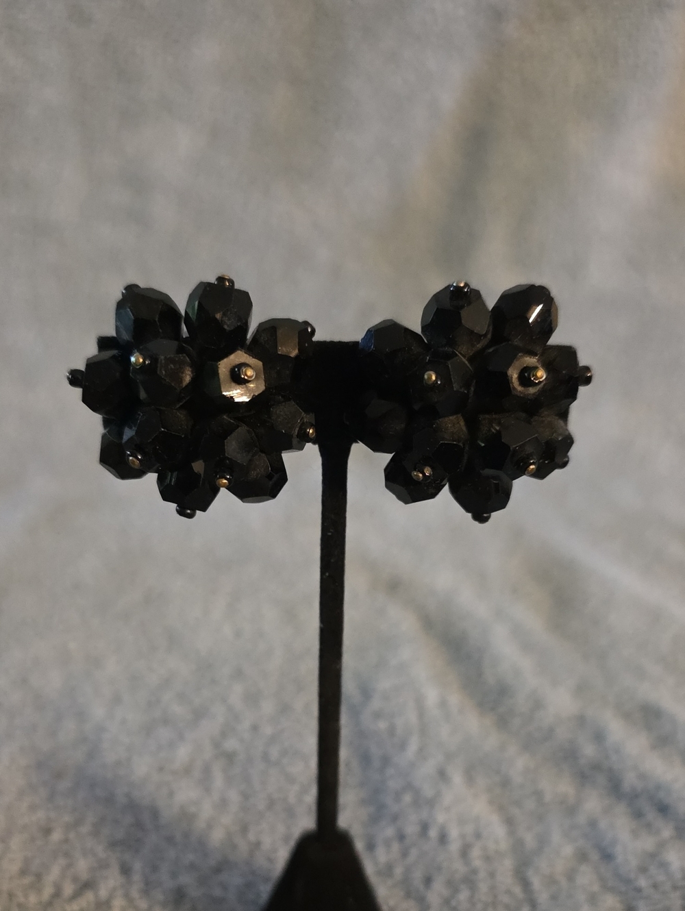 Black Cluster Bead Clip-On Earrings - Women Jewelry